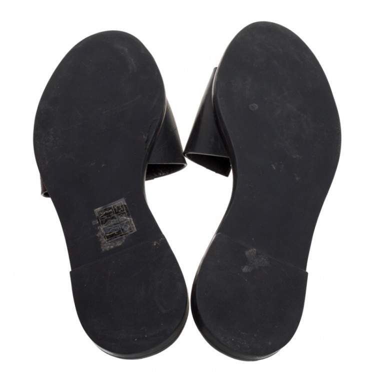 Pre Owned Tory Burch Black Leather Flat Slides Size 36.5
