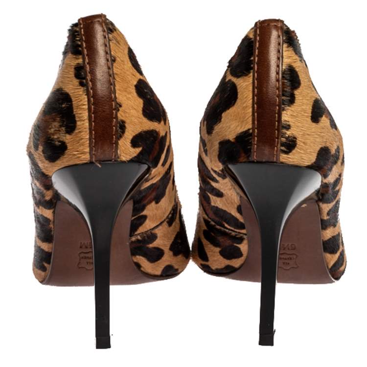 Pre Owned Tory Burch Leopard Print Calf Hair 'Celina' Pointed Toe Pumps Size 36.5