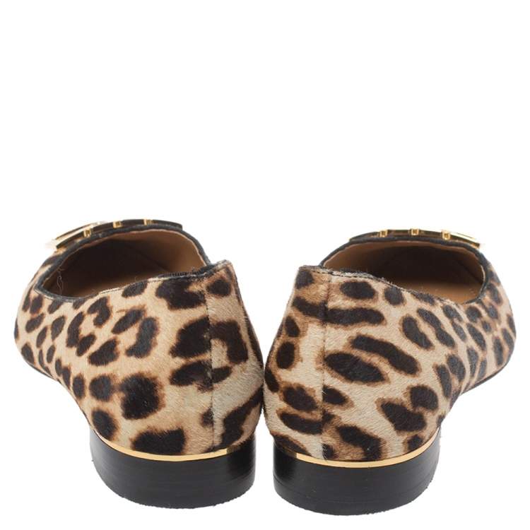 Pre Owned Tory Burch Brown Animal Print Calf Hair Gigi Ballet Flats Size 35.5