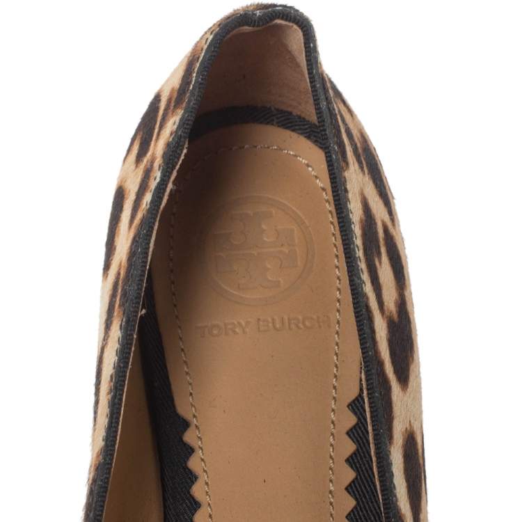 Pre Owned Tory Burch Brown Animal Print Calf Hair Gigi Ballet Flats Size 35.5