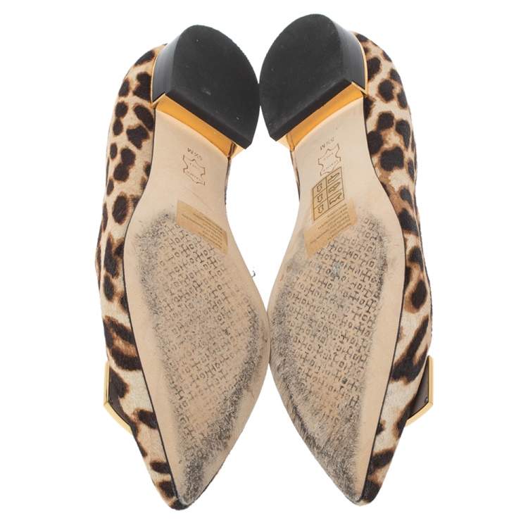 Pre Owned Tory Burch Brown Animal Print Calf Hair Gigi Ballet Flats Size 35.5