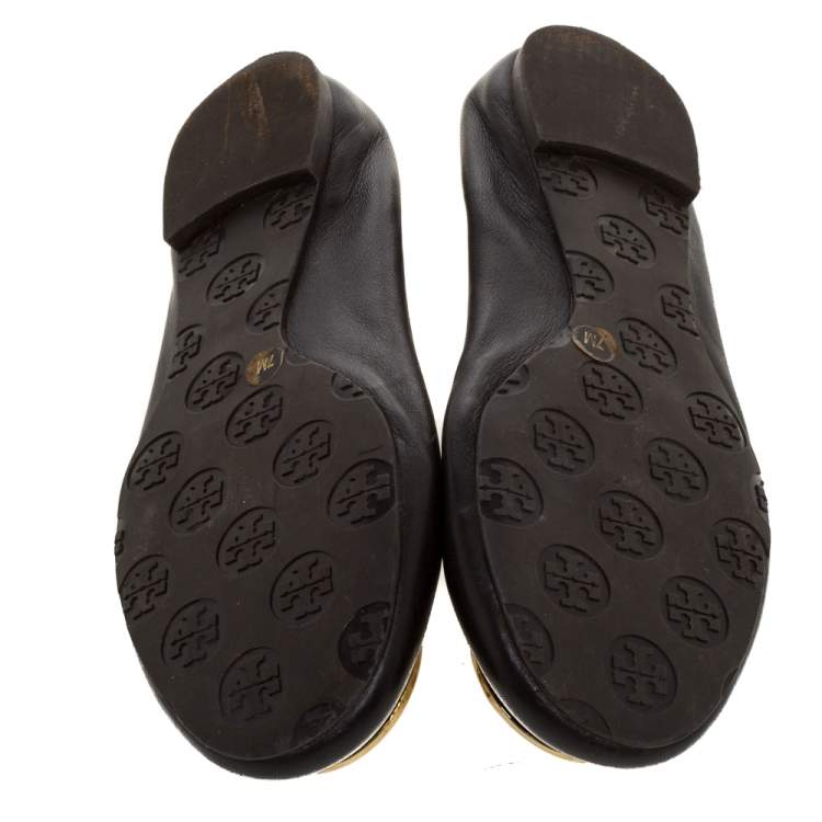 Pre Owned Tory Burch Brown Leather Minnie Scrunch Ballet Flats Size 37