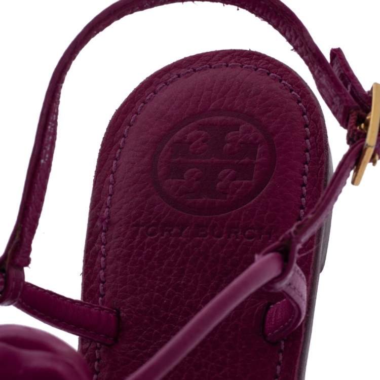Pre Owned Tory Burch Pink Leather Flower T Strap Thong Flat Sandals Size 38.5