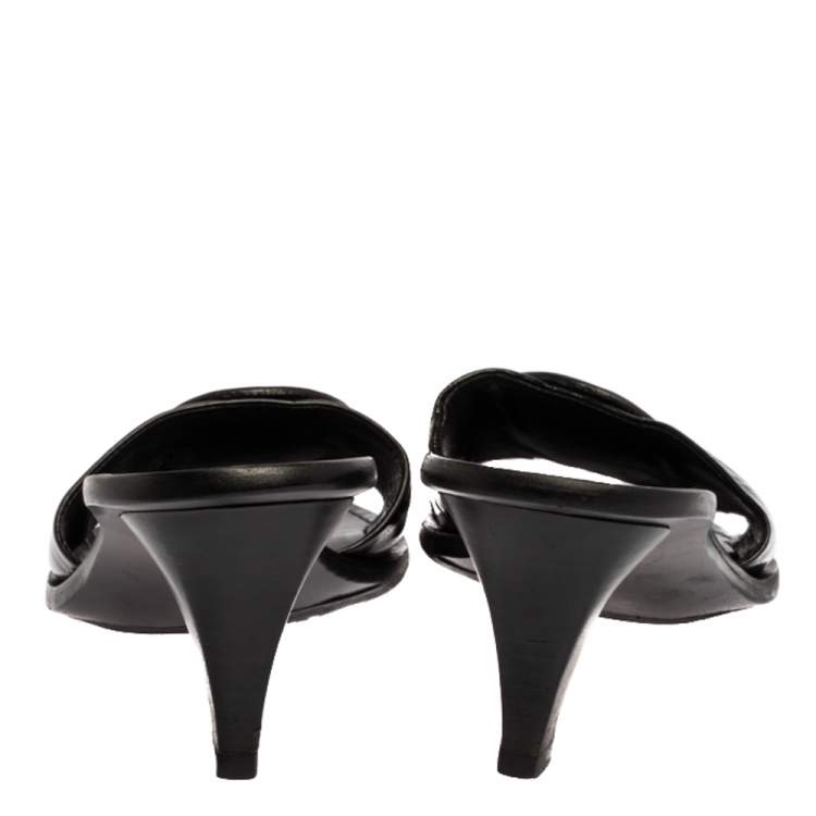 Pre Owned Tory Burch Black Patent Leather Logo Open Toe Sandals Size 38.5