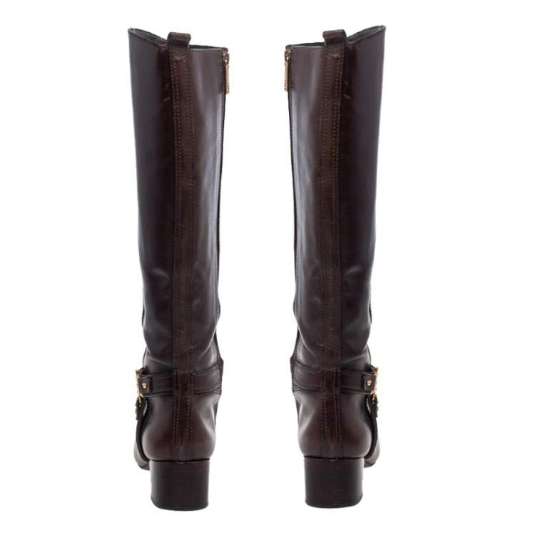 Pre Owned Tory Burch Dark Brown Leather Riding Knee High Boots Size 39