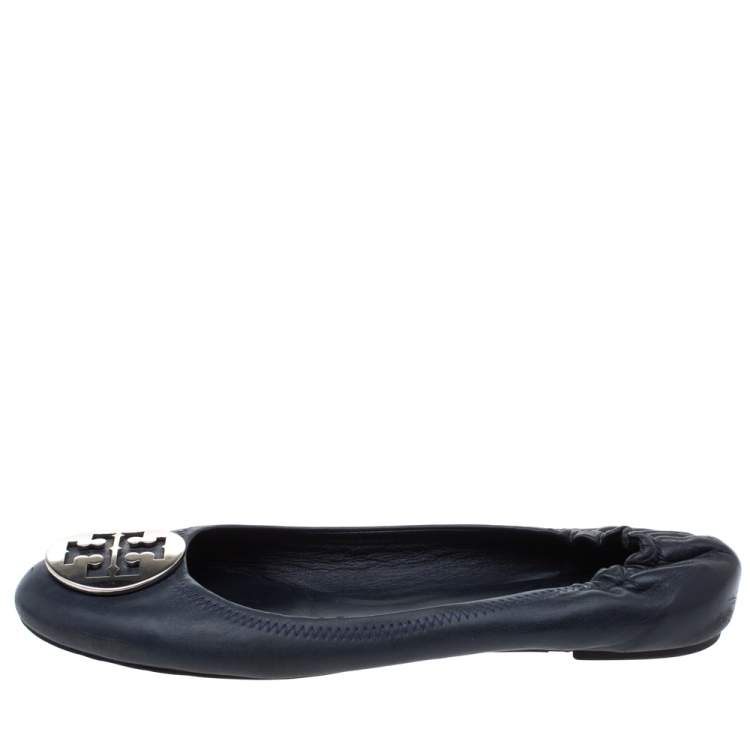 Tory Burch Navy Blue Leather Minnie Scrunch Ballet Flats Size  Tory  Burch | TLC