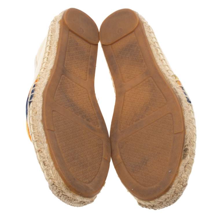 Pre Owned Tory Burch Beige Canvas Espadrille Flats Size 37