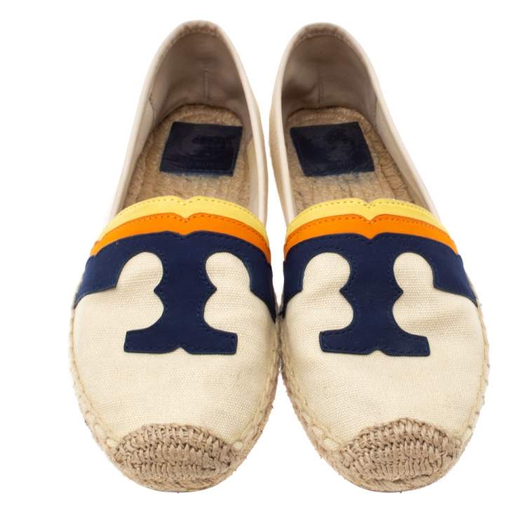 Pre Owned Tory Burch Beige Canvas Espadrille Flats Size 37