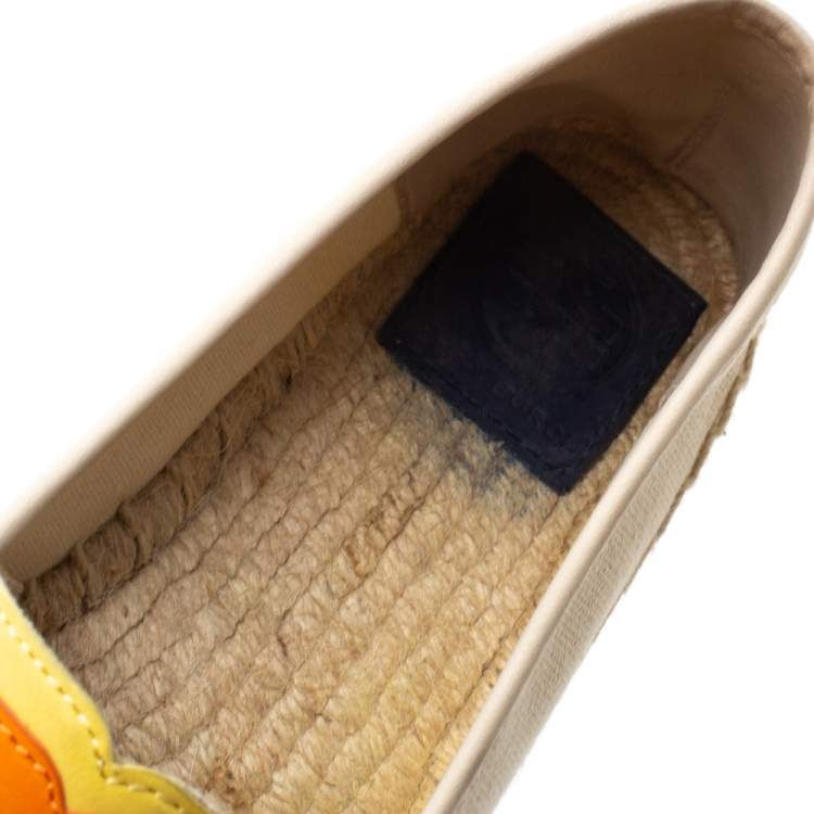 Pre Owned Tory Burch Beige Canvas Espadrille Flats Size 37