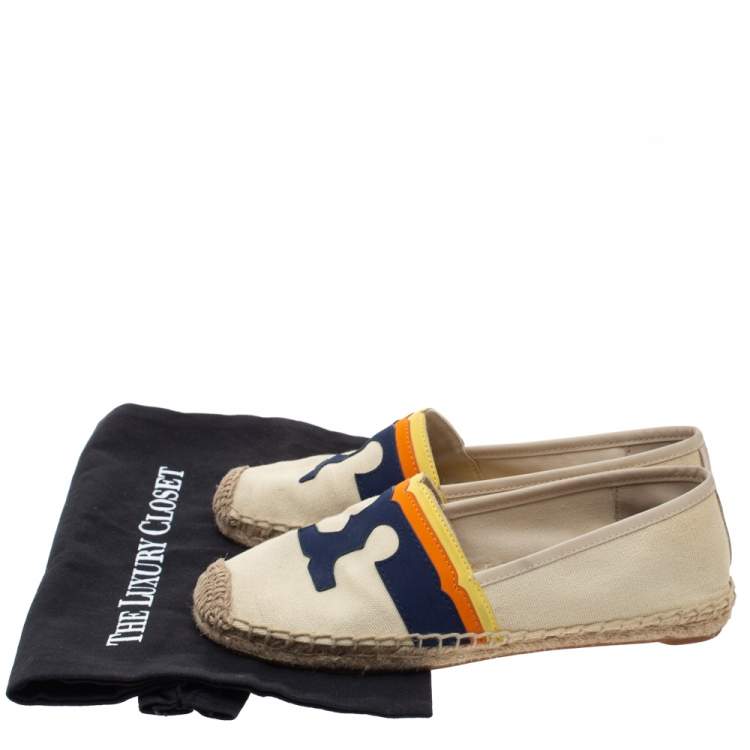 Pre Owned Tory Burch Beige Canvas Espadrille Flats Size 37