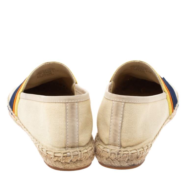 Pre Owned Tory Burch Beige Canvas Espadrille Flats Size 37