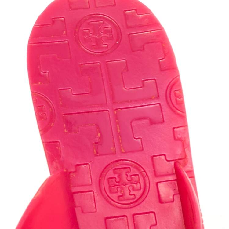 Pre Owned Tory Burch Parriot Pink Rubber Jelly Thora Thong Flats Size 39