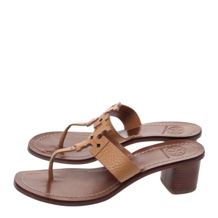 Pre Owned Tory Burch Brown Textured Leather Moore Thong Slide Sandals Size 37