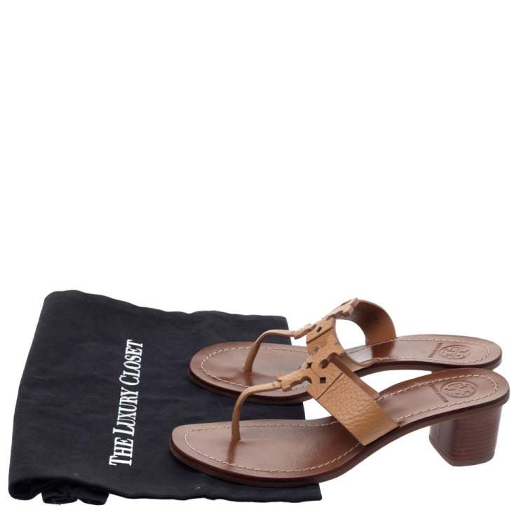 Pre Owned Tory Burch Brown Textured Leather Moore Thong Slide Sandals Size 37