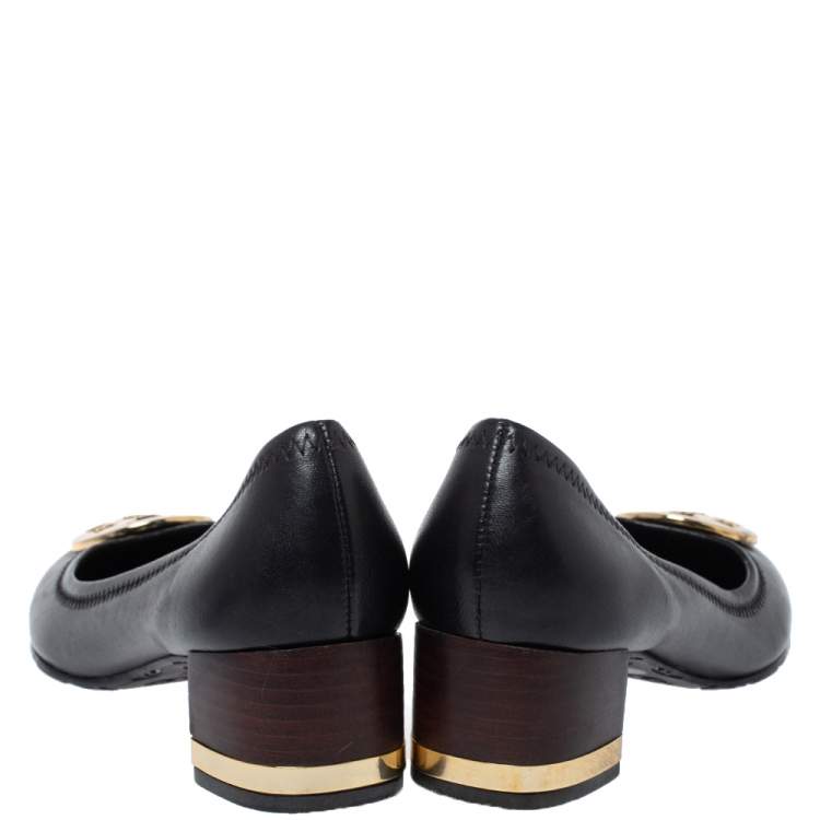 Pre Owned Tory Burch Black Leather Janey Block Heel Pumps Size 36
