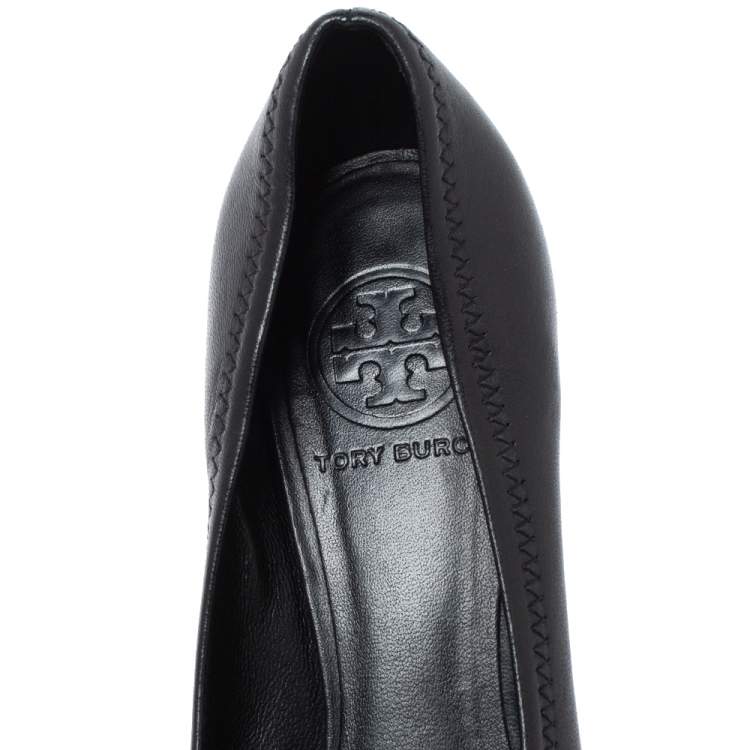 Pre Owned Tory Burch Black Leather Janey Block Heel Pumps Size 36