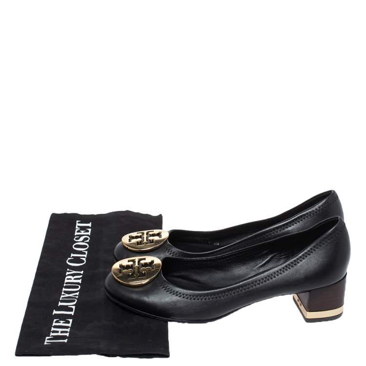 Pre Owned Tory Burch Black Leather Janey Block Heel Pumps Size 36