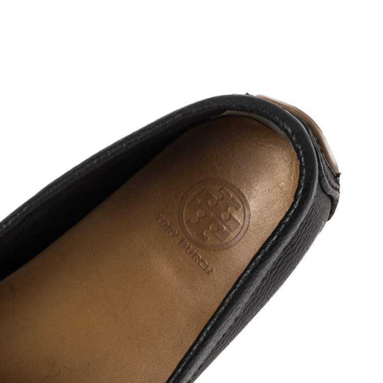 Pre Owned Tory Burch Black Leather Slip on Loafers Size 38