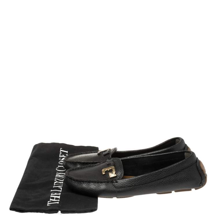 Pre Owned Tory Burch Black Leather Slip on Loafers Size 38