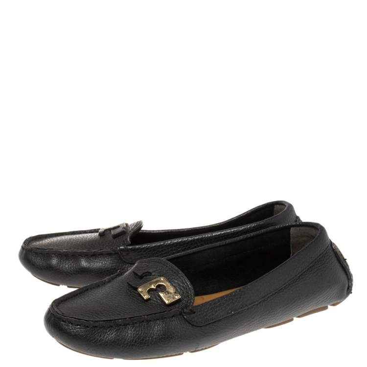 Pre Owned Tory Burch Black Leather Slip on Loafers Size 38