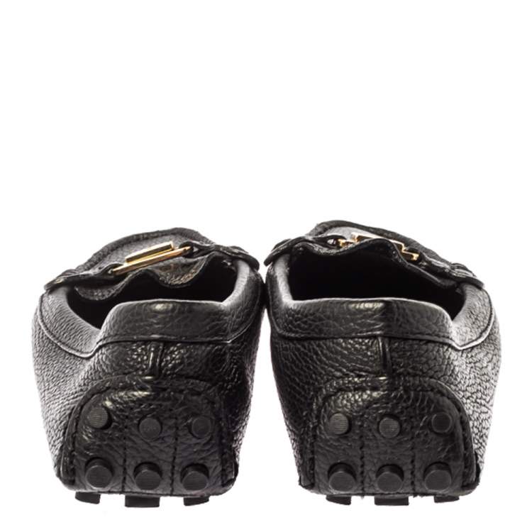 Pre Owned Tory Burch Black Leather Slip On Loafers Size 39