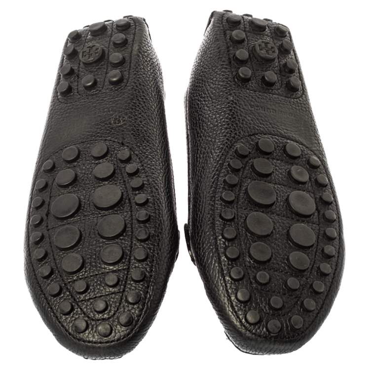 Pre Owned Tory Burch Black Leather Slip On Loafers Size 39
