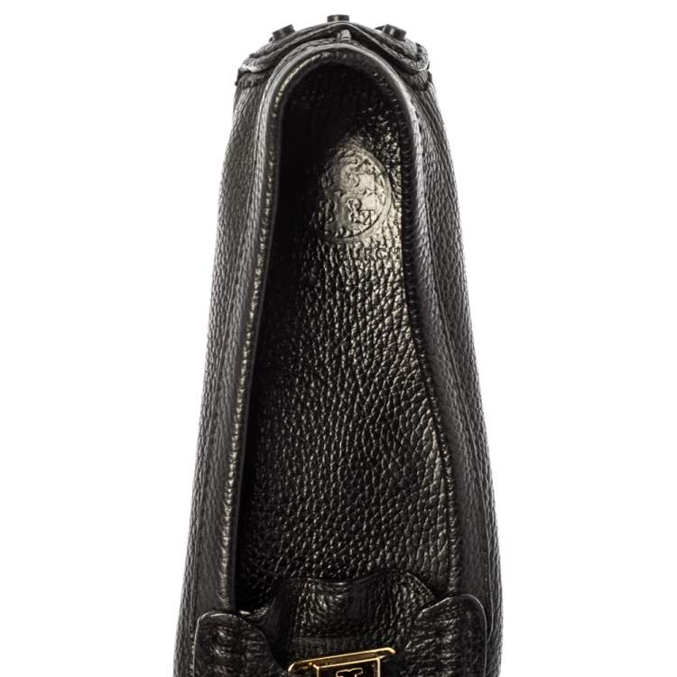 Pre Owned Tory Burch Black Leather Slip On Loafers Size 39