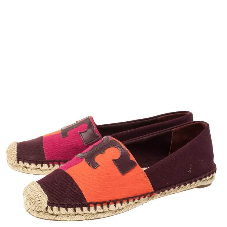 Pre Owned Tory Burch Multicolor Canvas Weston Espadrilles Flats Size 36.5