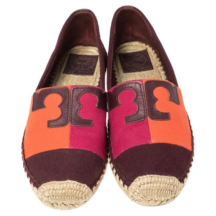 Pre Owned Tory Burch Multicolor Canvas Weston Espadrilles Flats Size 36.5