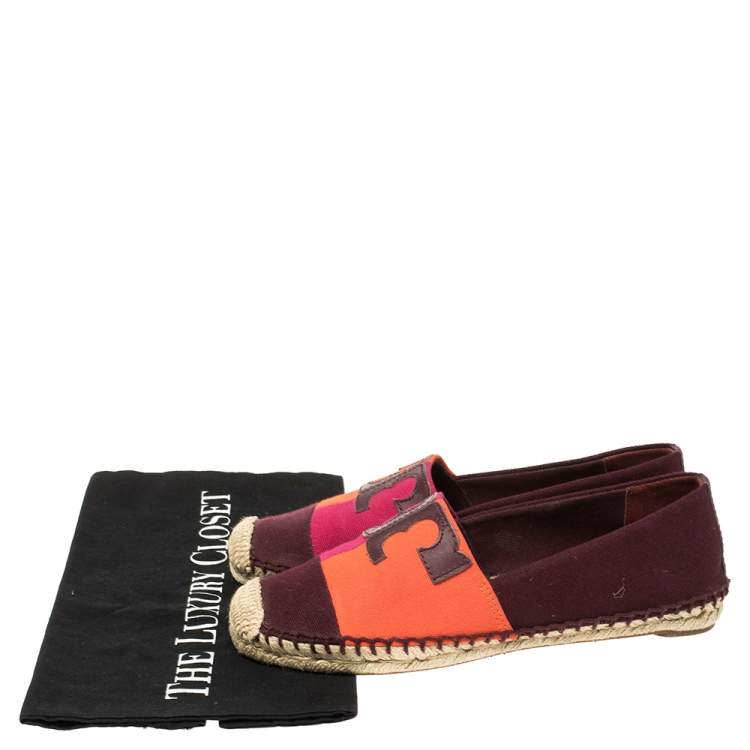 Pre Owned Tory Burch Multicolor Canvas Weston Espadrilles Flats Size 36.5