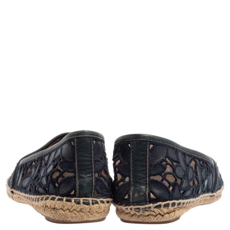 Pre Owned Tory Burch Navy Blue Navy Blue and Mesh Jacki Espadrille Flats Size 41