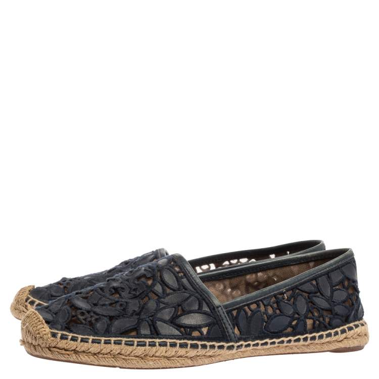 Pre Owned Tory Burch Navy Blue Navy Blue and Mesh Jacki Espadrille Flats Size 41