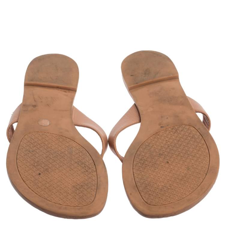 Pre Owned Tory Burch Beige Leather Monroe Thong Sandals Size 39