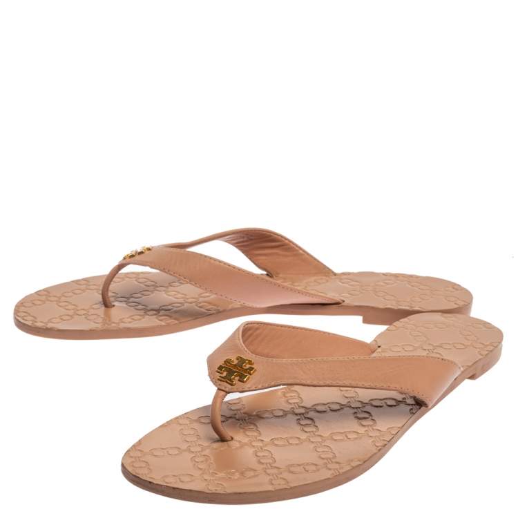 Pre Owned Tory Burch Beige Leather Monroe Thong Sandals Size 39