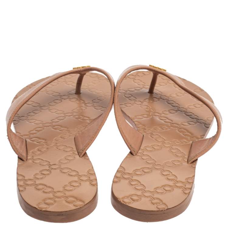 Pre Owned Tory Burch Beige Leather Monroe Thong Sandals Size 39