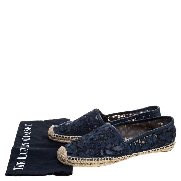Pre Owned Tory Burch Blue Leather And Mesh Espadrille Flats Size 39