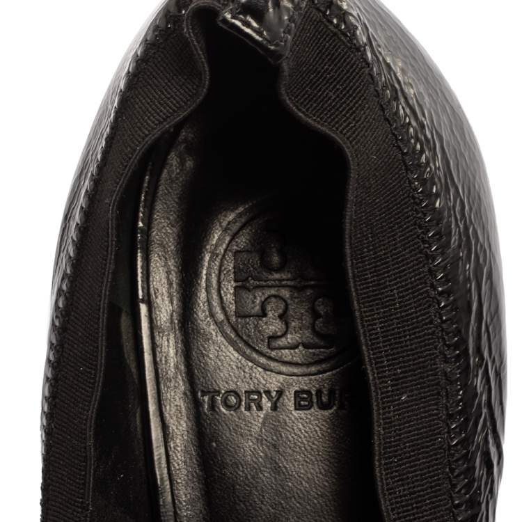 Pre Owned Tory Burch Black Leather Round Toe Pumps Size 40