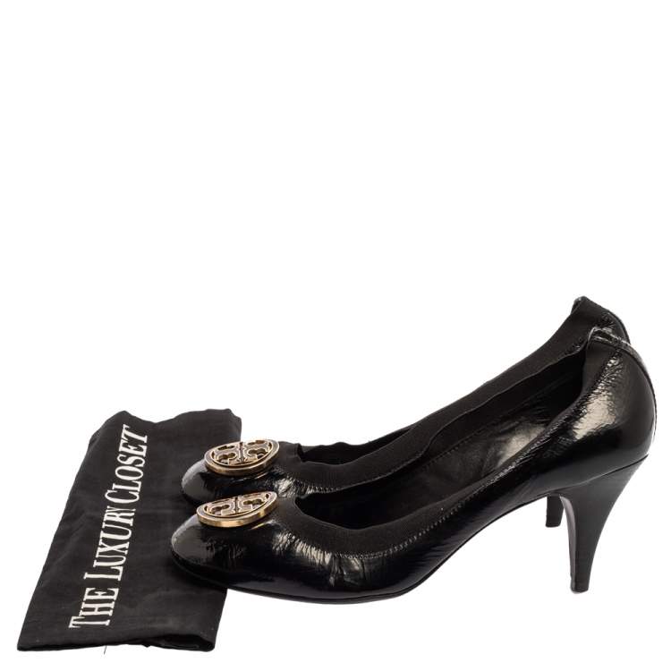 Pre Owned Tory Burch Black Leather Round Toe Pumps Size 40