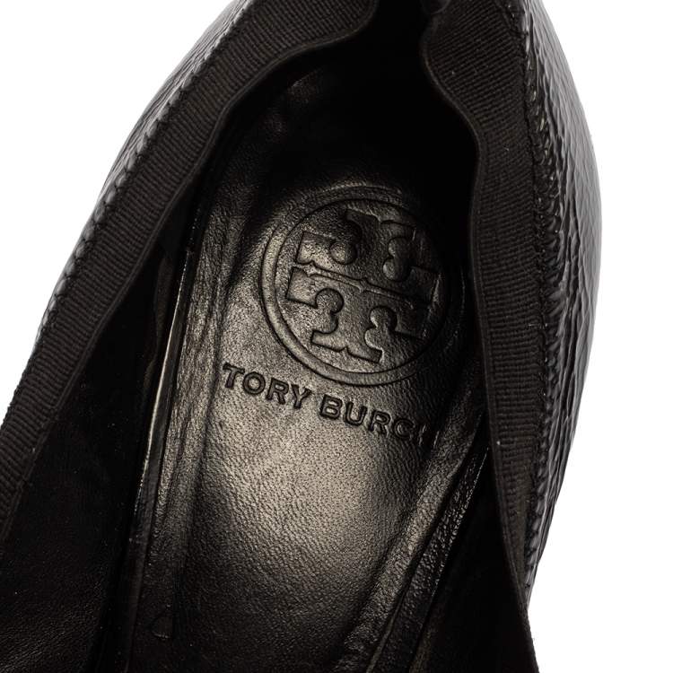Pre Owned Tory Burch Black Leather Round Toe Pumps Size 40