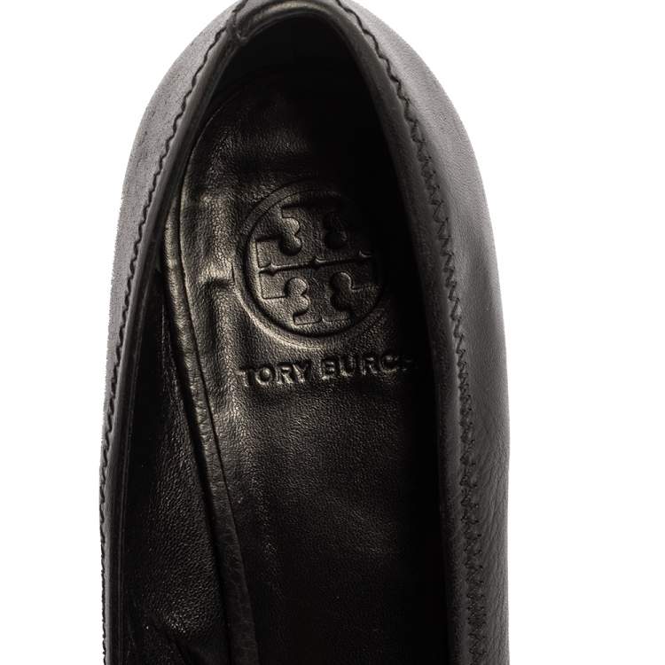 Pre Owned Tory Burch Black Leather Wedge Pumps Size 40