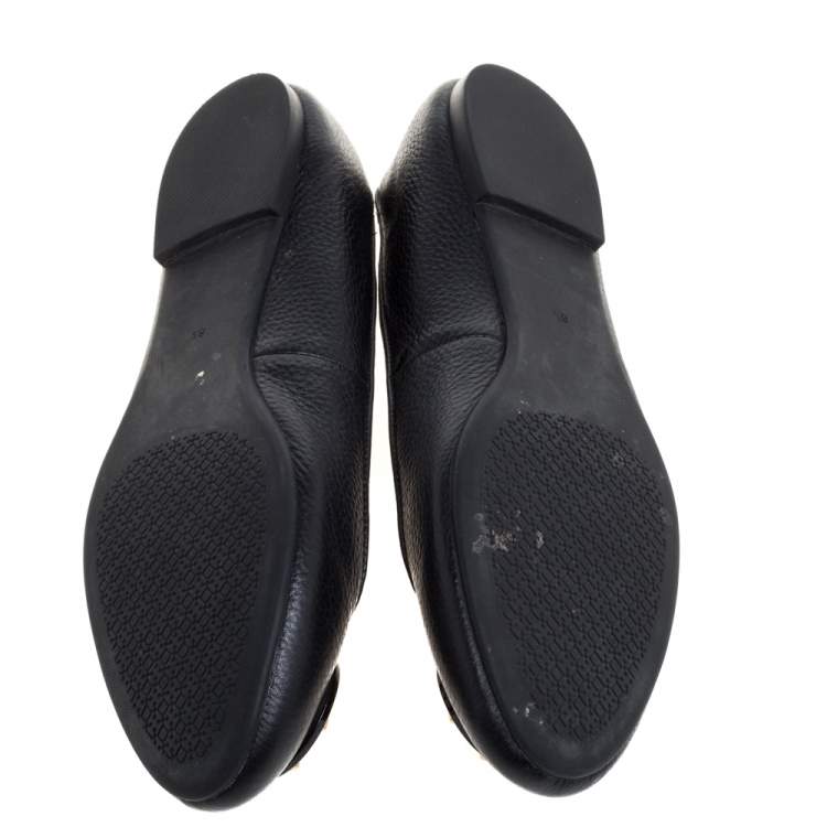 Pre Owned Tory Burch Black Leather Reva Ballet Flats Size 38.5