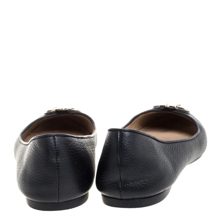 Pre Owned Tory Burch Black Leather Reva Ballet Flats Size 38.5