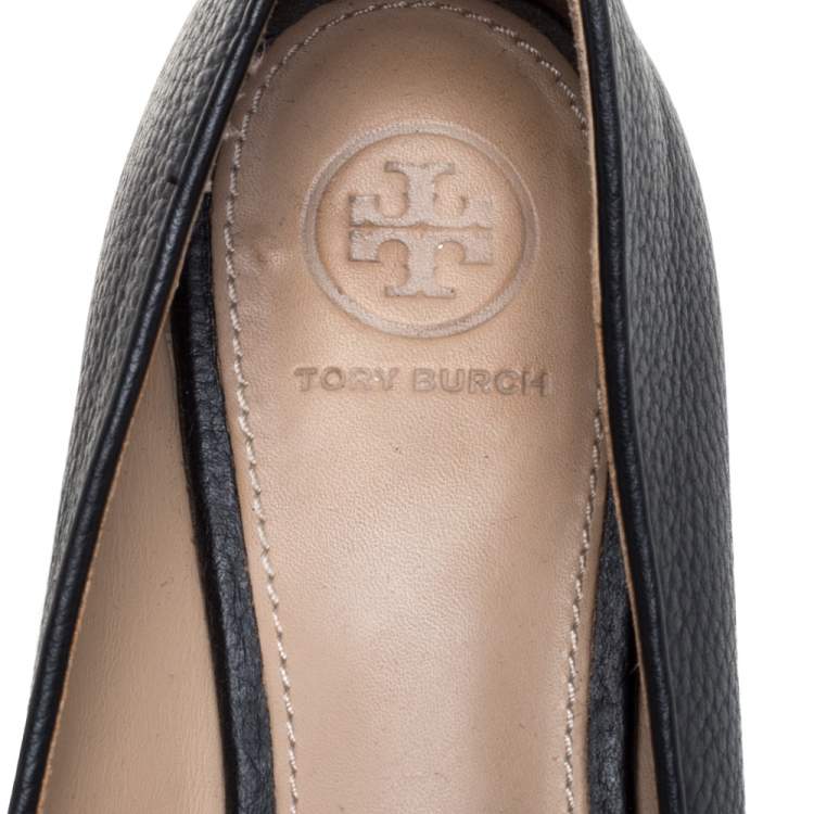 Pre Owned Tory Burch Black Leather Reva Ballet Flats Size 38.5