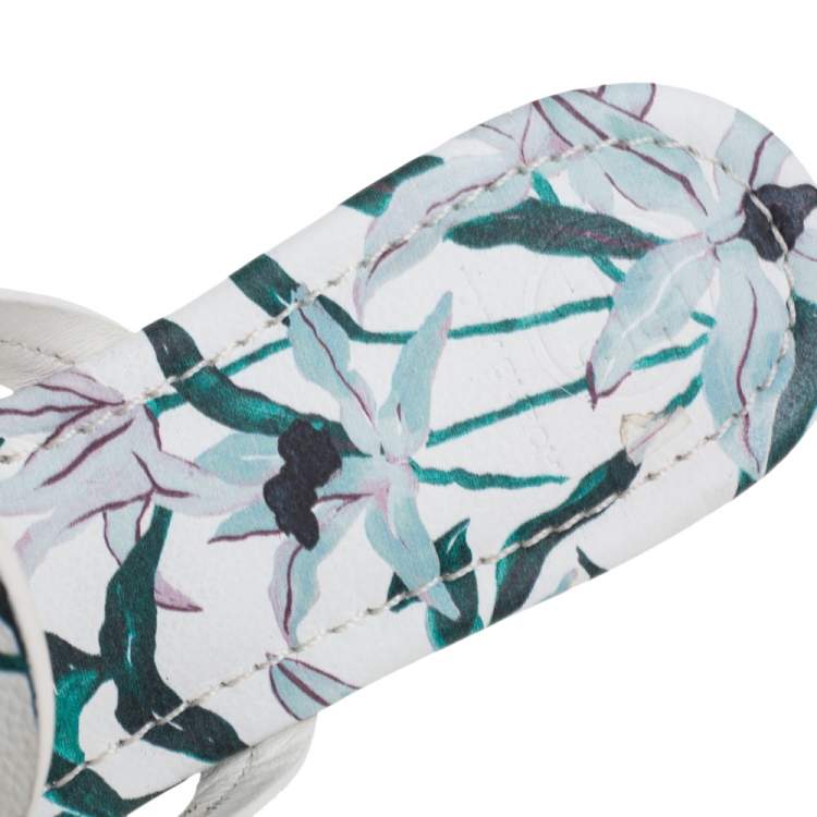 Pre Owned Tory Burch Tri Color Floral Printed Leather Miller Thong Flats Size 37