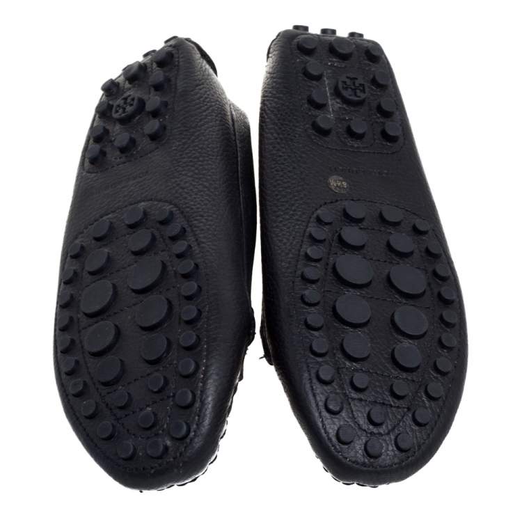 Pre Owned Tory Burch Blue Leather Bow Loafers Size 38.5