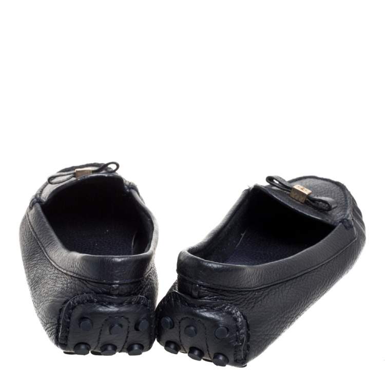 Pre Owned Tory Burch Blue Leather Bow Loafers Size 38.5