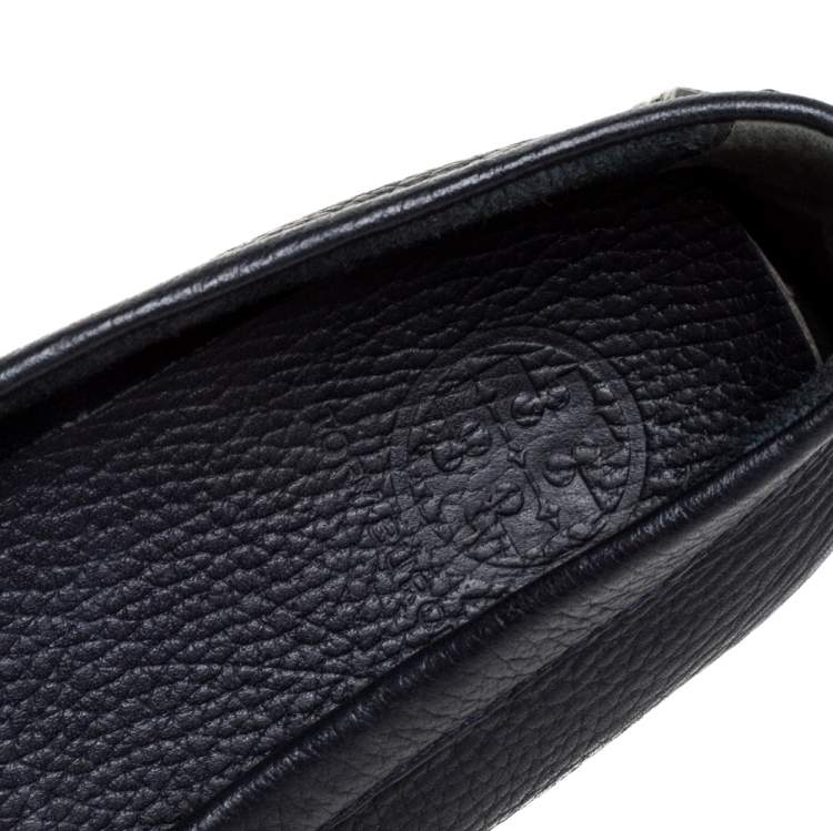 Pre Owned Tory Burch Blue Leather Bow Loafers Size 38.5