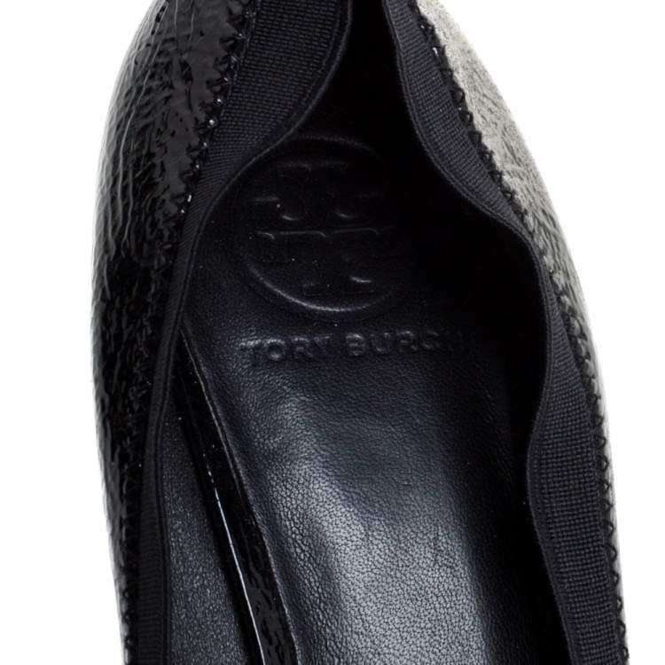 Pre Owned Tory Burch Black Patent Leather Caroline Wedge Pumps Size 40