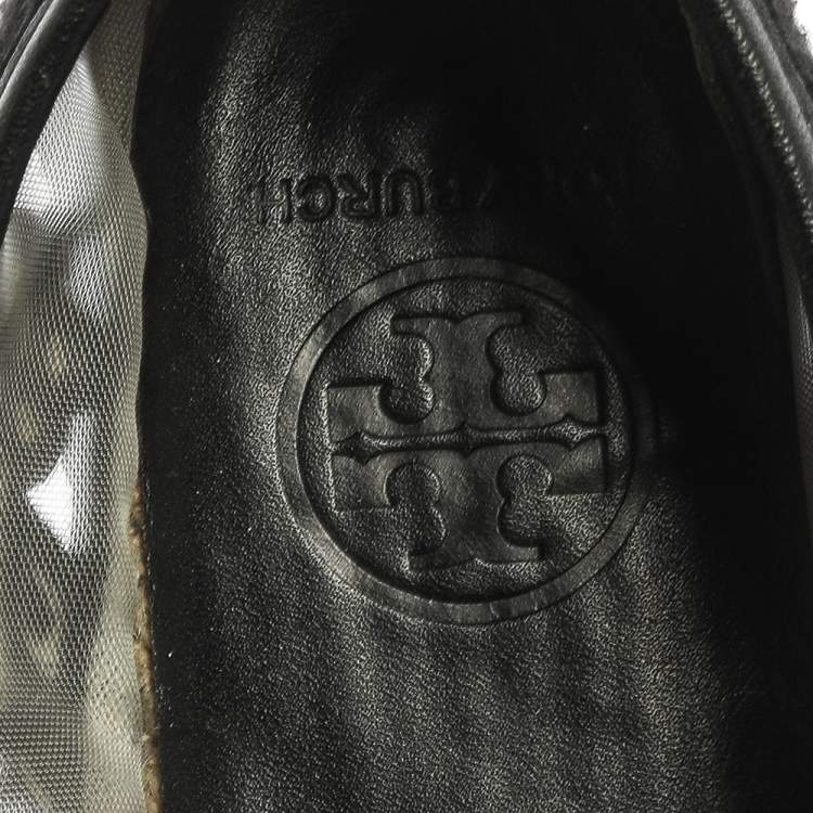 Pre Owned Tory Burch Black Leather And Mesh Espadrille Flats Size 38
