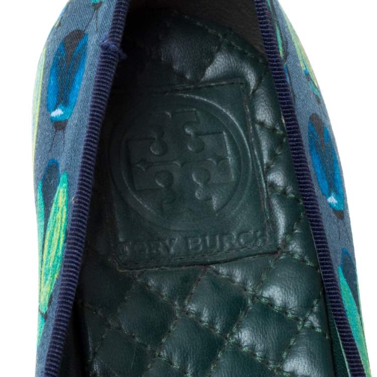Pre Owned Tory Burch Blue Printed Fabric Chandra Smoking Slippers Size 37.5